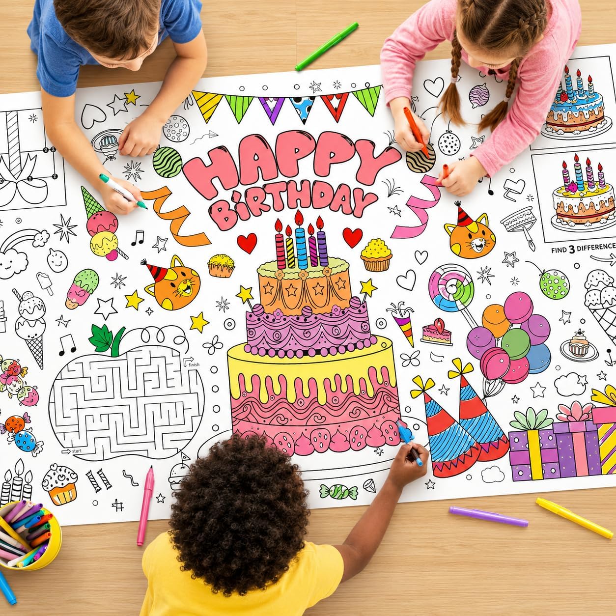 Art Craft Birthday Party - Riesiges Malposter für Kinder, DIY Cartoon-Zeichenpapier,