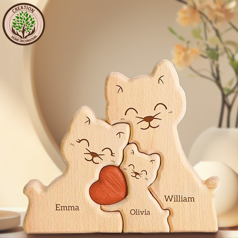 Art Craft 2 Year Olds - Hölzernes Katzen-Kunst-Puzzle, warme Familie, handgefertigte Lasergravur,