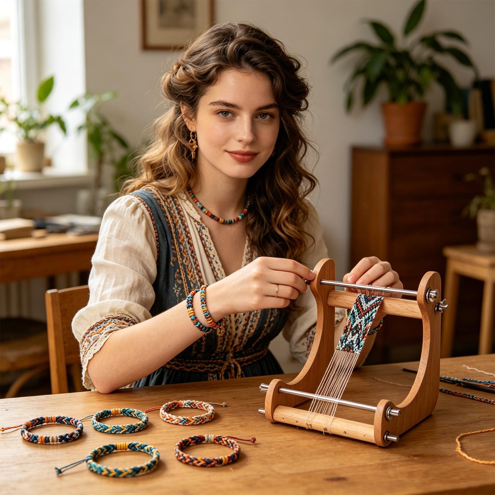 Loom Weaving Frame - 1 Stück Holz-Perlenwebrahmen, Verstellbarer Vertikaler Perlenrahmen,